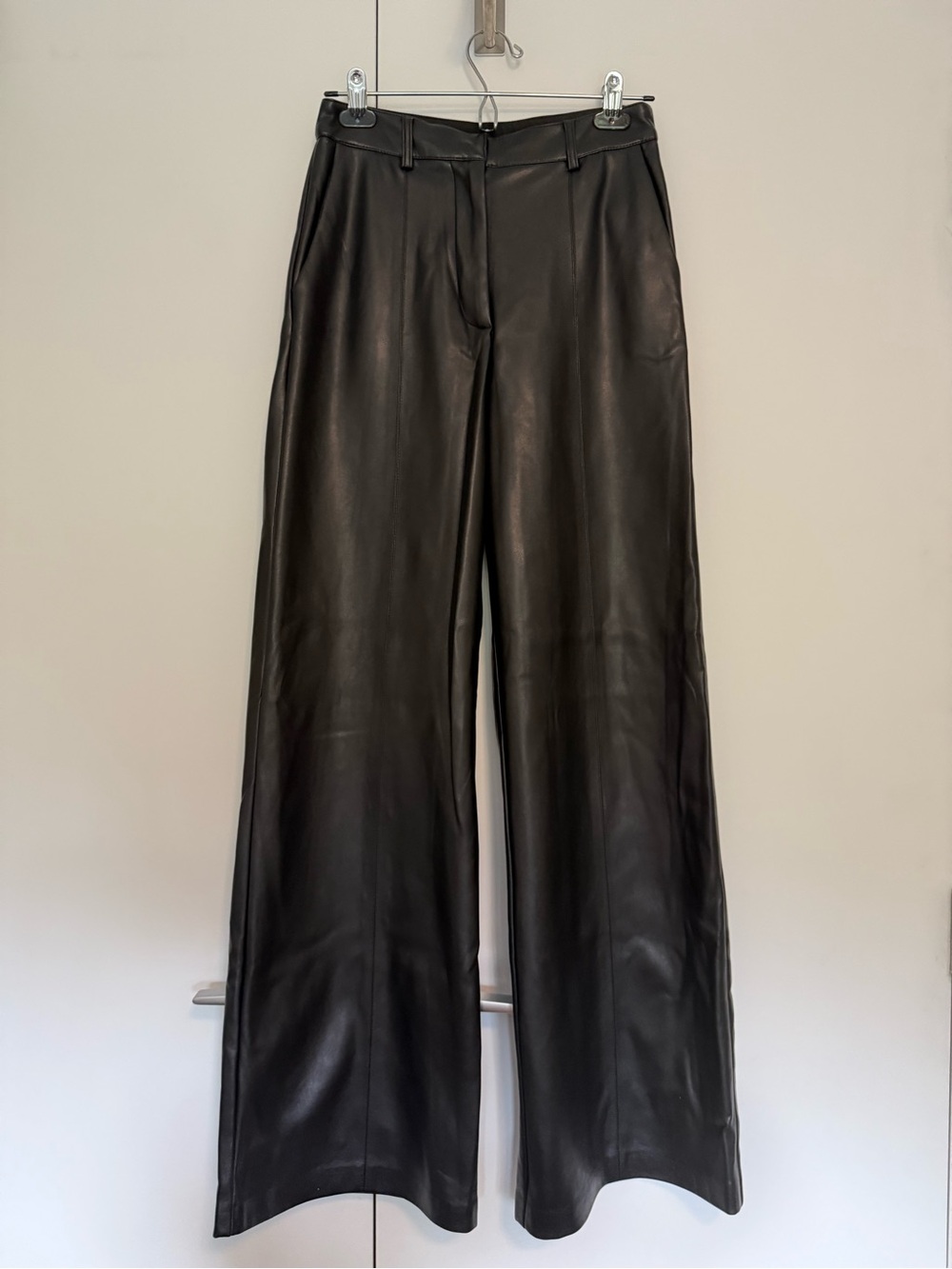 Black Wide-Leg Faux Leather Pants